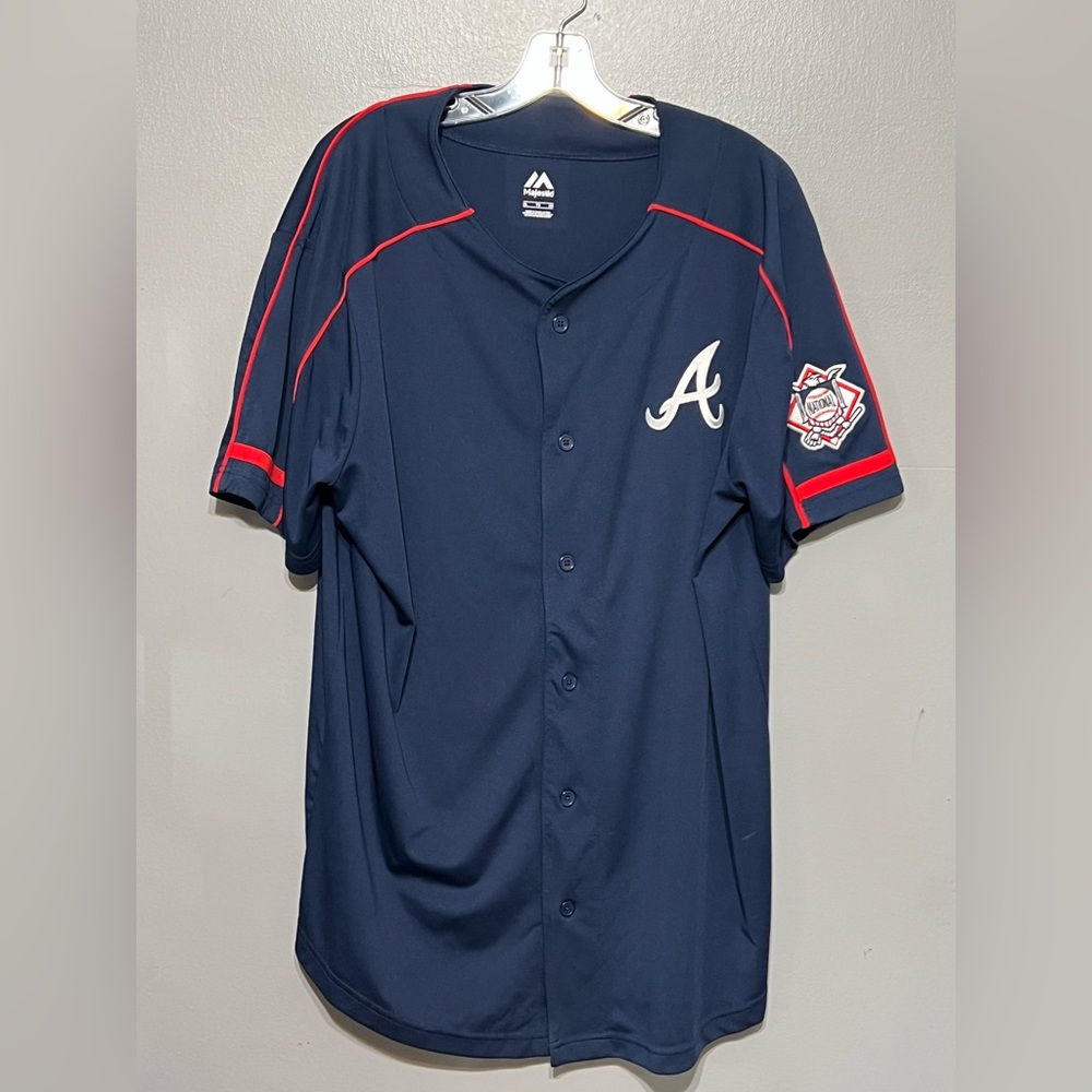Atlanta Braves Majestic Jersey XL Navy Button Front MLB National League Patch